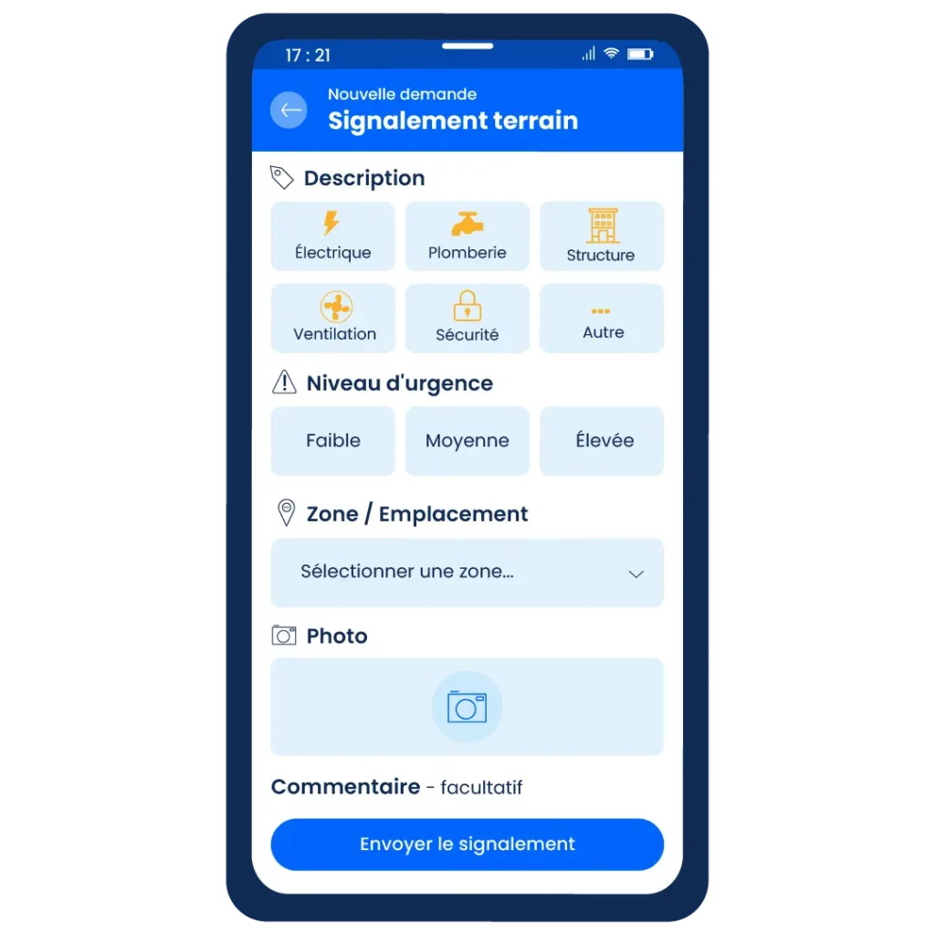 Création d’un ticket sur le terrain